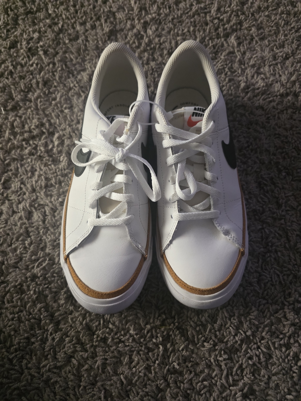 Nike Kids' White Leather Sneakers with Black Swoosh